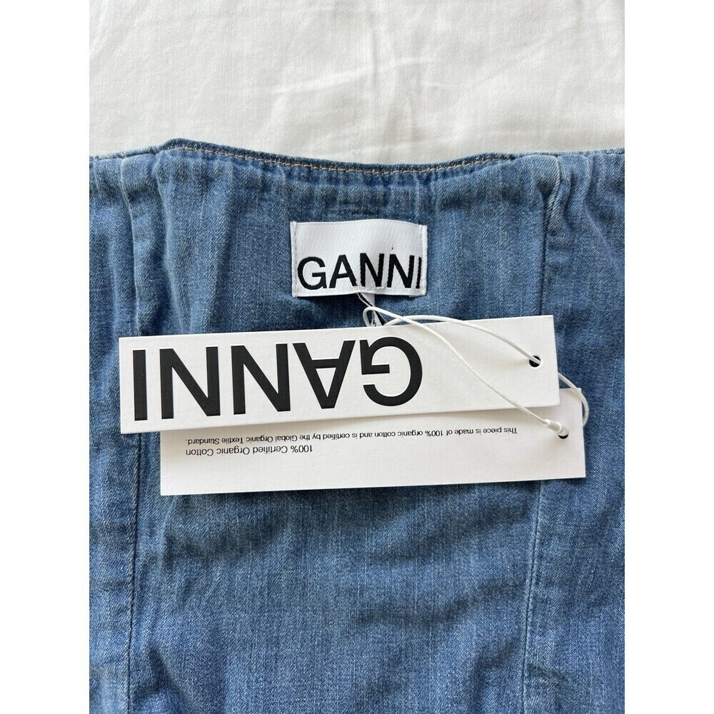 GANNI Rhinestone-Embellished Denim Bustier Blue Size 36 / US 4 Small - Picture 11 of 13